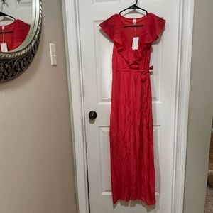 L Love Orange Maxi Dress with Flutter Sleeve